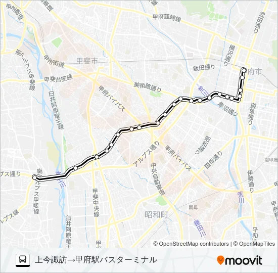 48:上今諏訪発  甲府駅バスターミナル方面行き Bus Line Map