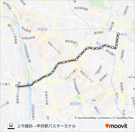 48:上今諏訪発  甲府駅バスターミナル方面行き bus Line Map
