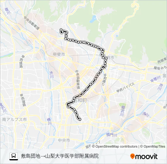 58:敷島団地発 山梨大学医学部附属病院方面行き Bus Line Map