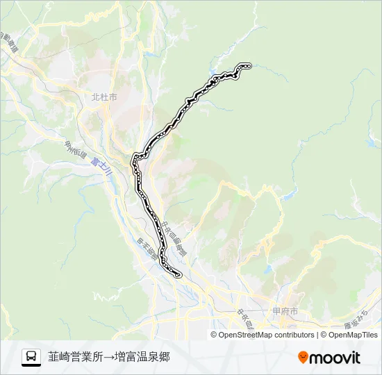 増富温泉郷線:韮崎営業所  発 増冨温泉郷 行き バスの路線図