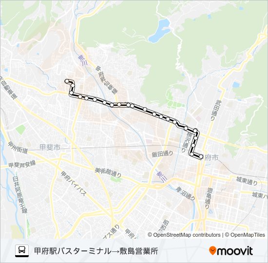 06:甲府駅バスターミナル発  敷島営業所方面行き バスの路線図