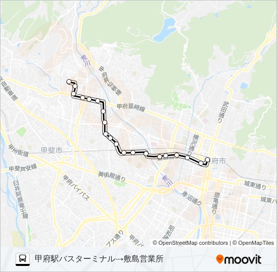 20:甲府駅バスターミナル発  敷島営業所方面行き バスの路線図