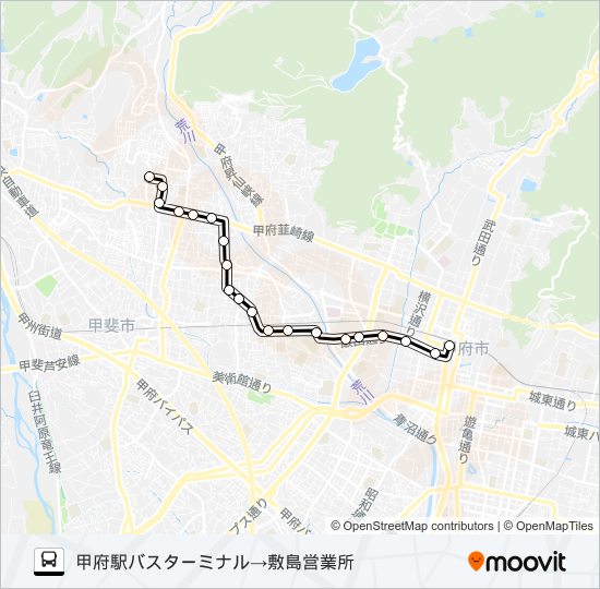 20:甲府駅バスターミナル発  敷島営業所方面行き バスの路線図