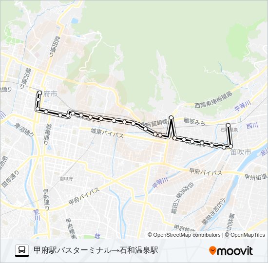 98:甲府駅バスターミナル発  石和温泉駅方面行き バスの路線図