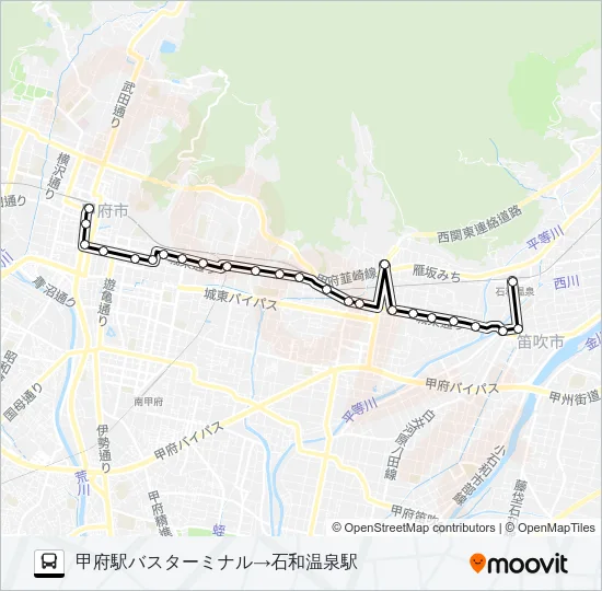 98:甲府駅バスターミナル発  石和温泉駅方面行き バスの路線図