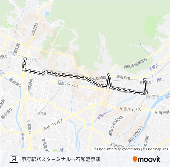 98:甲府駅バスターミナル発  石和温泉駅方面行き バスの路線図