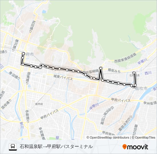 98:石和温泉駅発  甲府駅バスターミナル方面行き bus Line Map