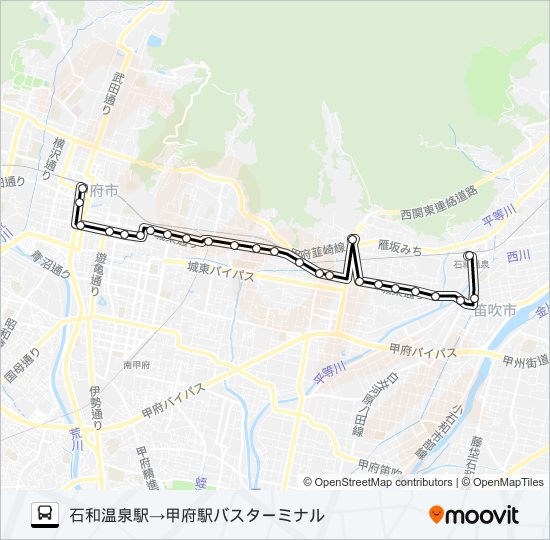 98:石和温泉駅発  甲府駅バスターミナル方面行き バスの路線図