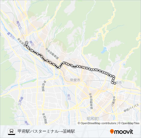 08:甲府駅バスターミナル 発 （敷島） 韮崎駅 行 バスの路線図