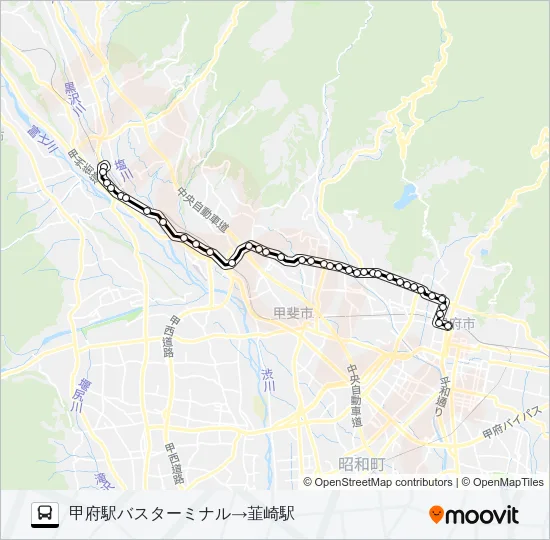 08:甲府駅バスターミナル 発 （敷島） 韮崎駅 行 Bus Line Map