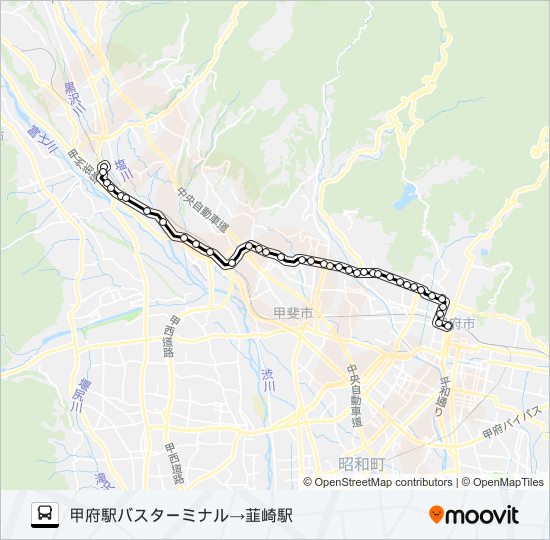 08:甲府駅バスターミナル 発 （敷島） 韮崎駅 行 バスの路線図