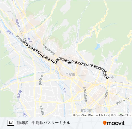 08:韮崎駅 発 （敷島） 甲府駅バスターミナル 行 バスの路線図