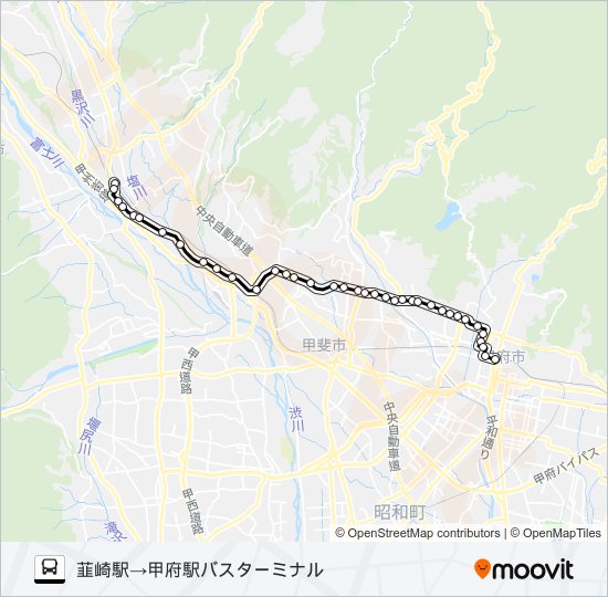 08:韮崎駅 発 （敷島） 甲府駅バスターミナル 行 バスの路線図