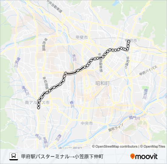 49:甲府駅バスターミナル発  小笠原下仲町方面行き bus Line Map