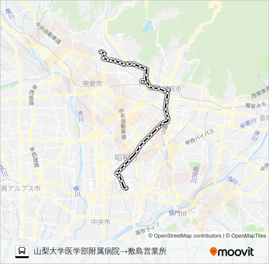 56:山梨大学医学部附属病院発  敷島営業所方面行き Bus Line Map