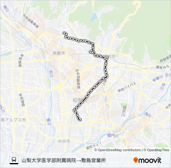 56:山梨大学医学部附属病院発  敷島営業所方面行き bus Line Map