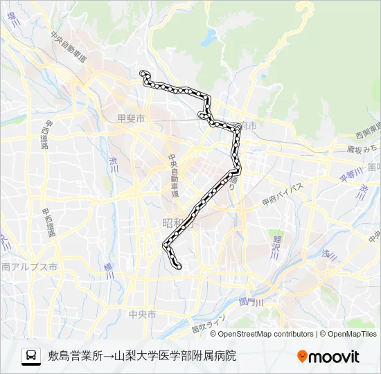 56:敷島営業所発  山梨大学医学部附属病院方面行き Bus Line Map