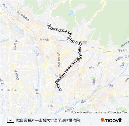 56:敷島営業所発  山梨大学医学部附属病院方面行き bus Line Map