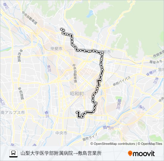 57:山梨大学医学部附属病院発  敷島営業所方面行き バスの路線図