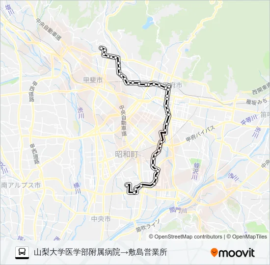 57:山梨大学医学部附属病院発  敷島営業所方面行き バスの路線図