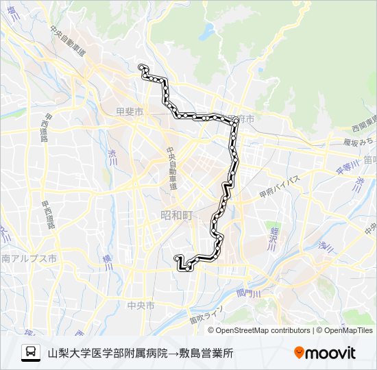 57:山梨大学医学部附属病院発  敷島営業所方面行き bus Line Map