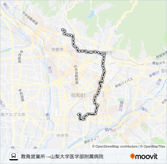 57:敷島営業所発  山梨大学医学部附属病院方面行き bus Line Map