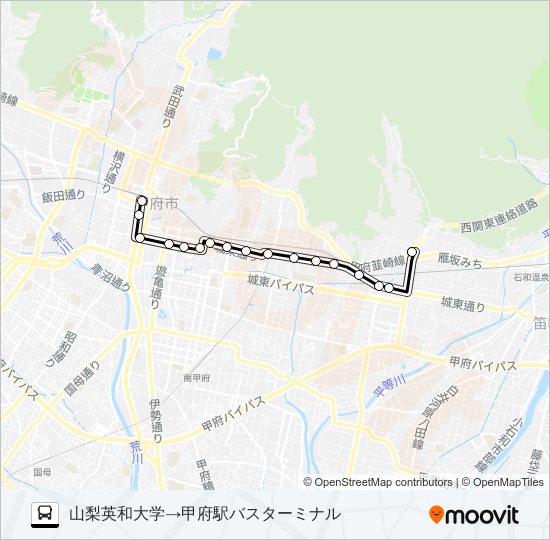 91:山梨英和大学発  甲府駅バスターミナル方面行き バスの路線図