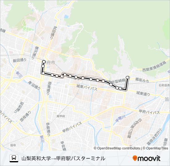 91:山梨英和大学発  甲府駅バスターミナル方面行き bus Line Map
