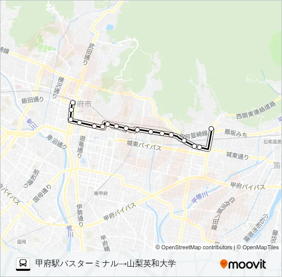 91:甲府駅バスターミナル発  山梨英和大学方面行き Bus Line Map