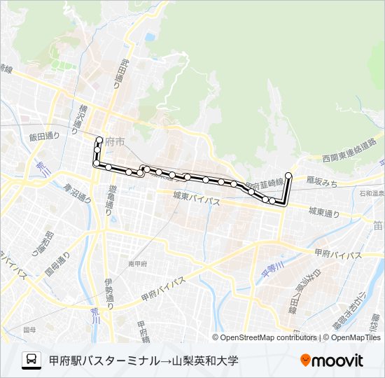 91:甲府駅バスターミナル発  山梨英和大学方面行き バスの路線図