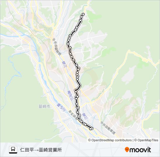 浅尾・仁田平線:仁田平（浅尾）  発 韮崎営業所 行き バスの路線図