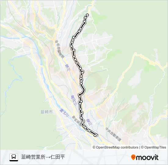浅尾・仁田平線:韮崎営業所  発 （浅尾）仁田平 行き Bus Line Map
