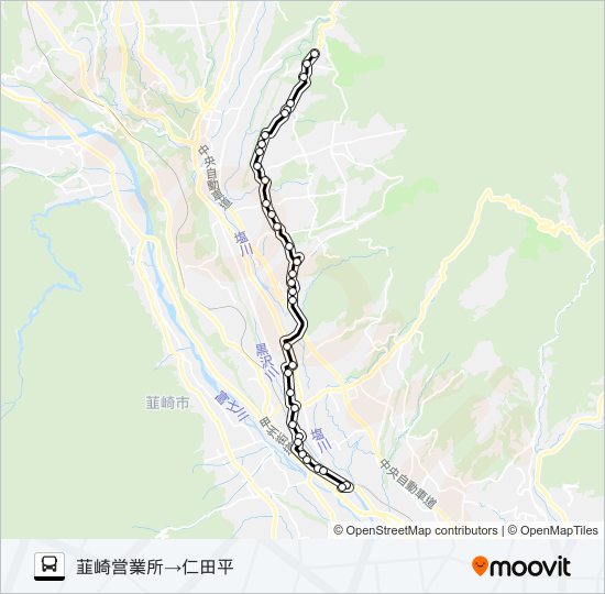 浅尾・仁田平線:韮崎営業所  発 （浅尾）仁田平 行き bus Line Map