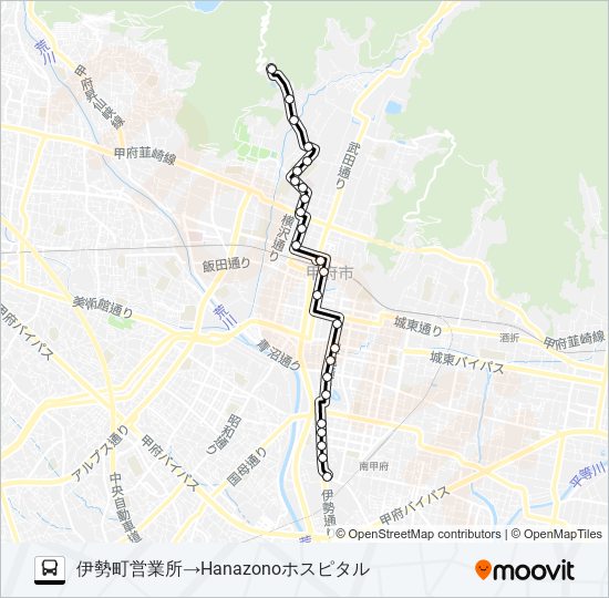 14:伊勢町営業所  発 HANAZONOホスピタル 行 バスの路線図