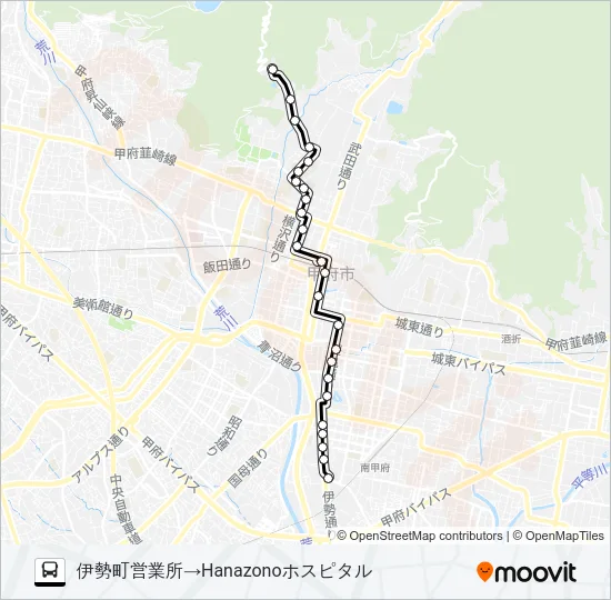 14:伊勢町営業所  発 HANAZONOホスピタル 行 Bus Line Map