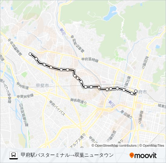 25:甲府駅バスターミナル発  双葉ニュータウン方面行き バスの路線図