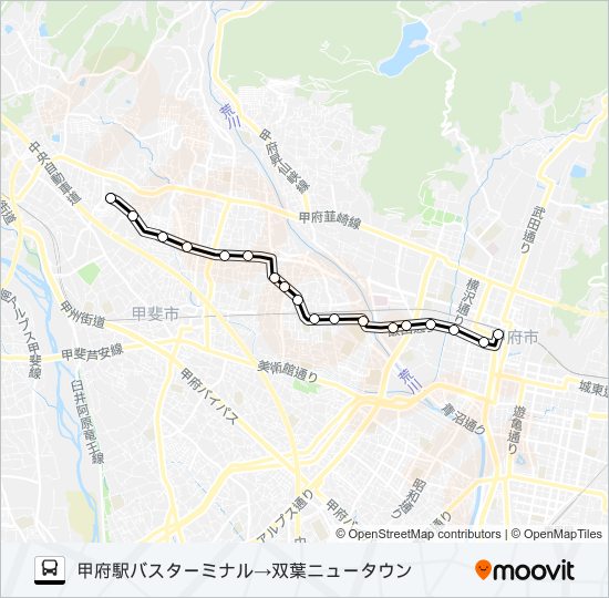25:甲府駅バスターミナル発  双葉ニュータウン方面行き bus Line Map