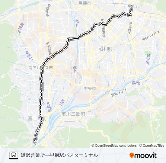 44:鰍沢営業所発 （廃軌道）甲府駅バスターミナル 行き バスの路線図