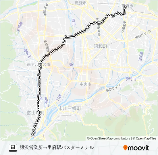 44:鰍沢営業所発 （廃軌道）甲府駅バスターミナル 行き Bus Line Map