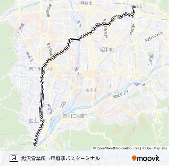 44:鰍沢営業所発 （廃軌道）甲府駅バスターミナル 行き バスの路線図