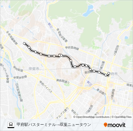 78:甲府駅バスターミナル発  双葉ニュータウン方面行き バスの路線図
