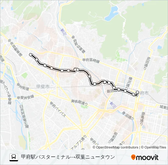 78:甲府駅バスターミナル発  双葉ニュータウン方面行き Bus Line Map