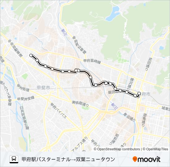 78:甲府駅バスターミナル発  双葉ニュータウン方面行き バスの路線図