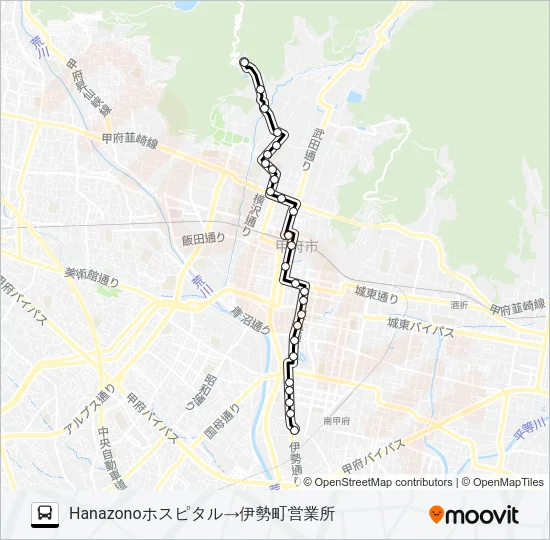14:HANAZONOホスピタル発  伊勢町営業所方面行き Bus Line Map