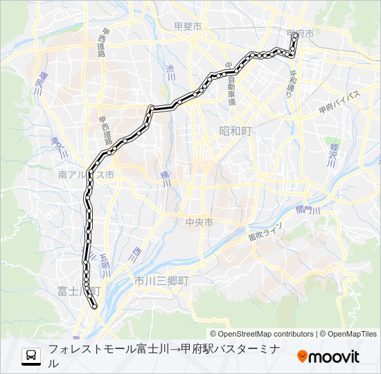 43:フォレストモール富士川 発 甲府駅バスターミナル 行き バスの路線図