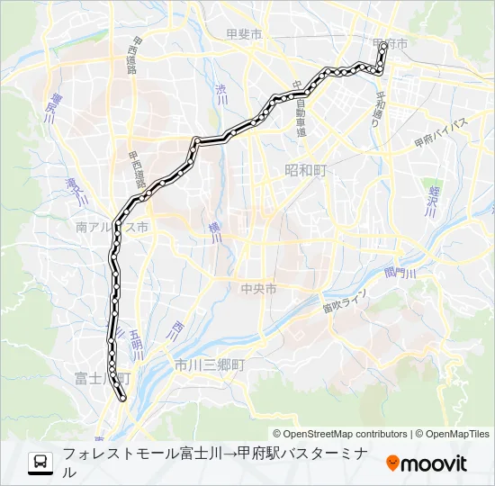 43:フォレストモール富士川 発 甲府駅バスターミナル 行き Bus Line Map