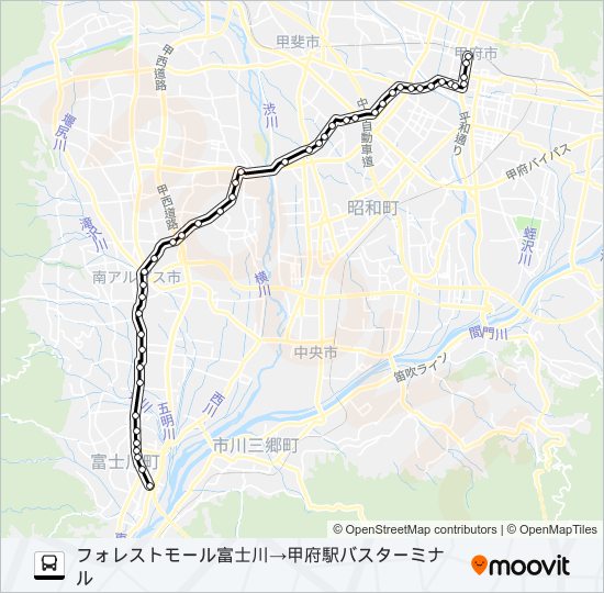 43:フォレストモール富士川 発 甲府駅バスターミナル 行き バスの路線図