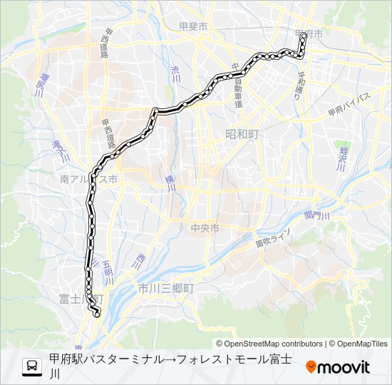 43:甲府駅バスターミナル 発 フォレストモール富士川 行き Bus Line Map