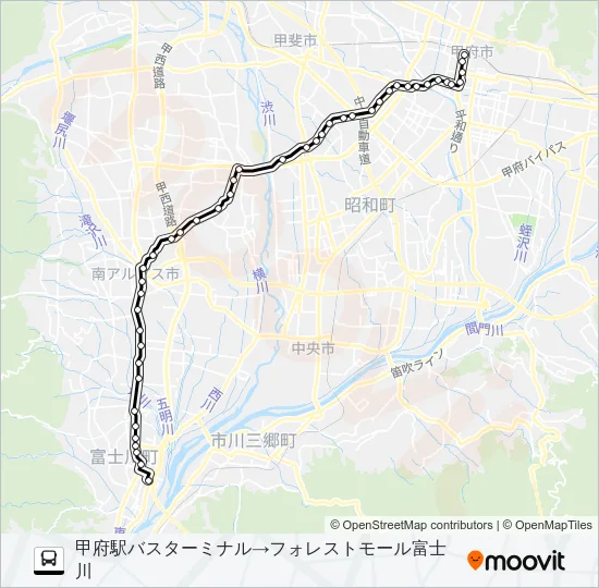 43:甲府駅バスターミナル 発 フォレストモール富士川 行き Bus Line Map