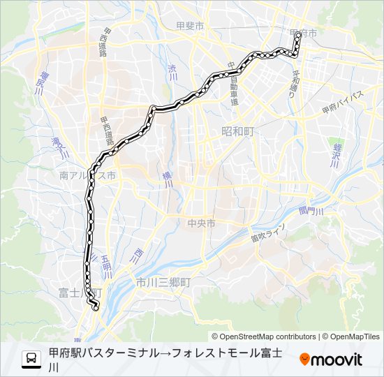 43:甲府駅バスターミナル 発 フォレストモール富士川 行き バスの路線図